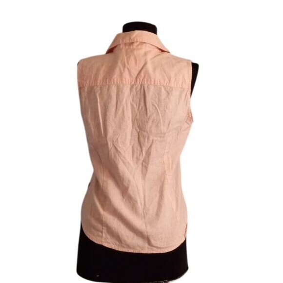 Calvin Klein Jeans Size Small Top Sleeveless Peach Button Up Blouse Linen Blend - Picture 4 of 9